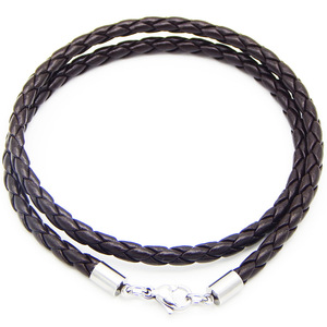 Tự làm màu đen dệt Da Thật chuỗi Choker Dài chuỗi Vòng Cổ Chuỗi chính hãng dây da dây vòng cổ - Product Image 2