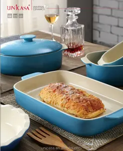 Yüksek kalite toptan Bakeware seramik pişirme yemekleri dikdörtgen tencere pişirme tavaları fırın ile ev