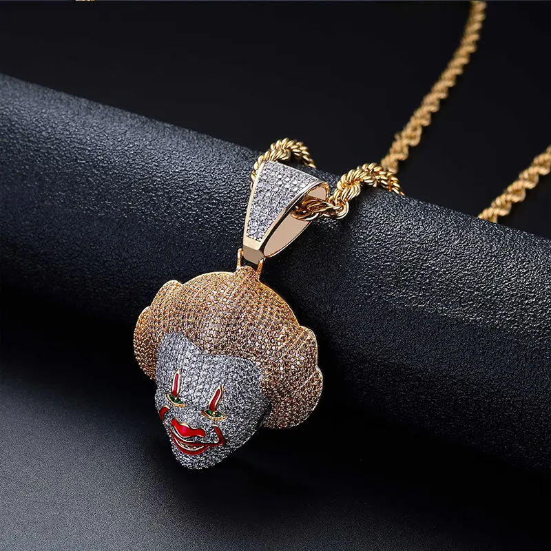 Hip Hop Jewelry Cosplay Classic Cartoon Characters Pendant Iced Out Zircon Stone Two Tone Pendant Necklace For Men Body Jewelry