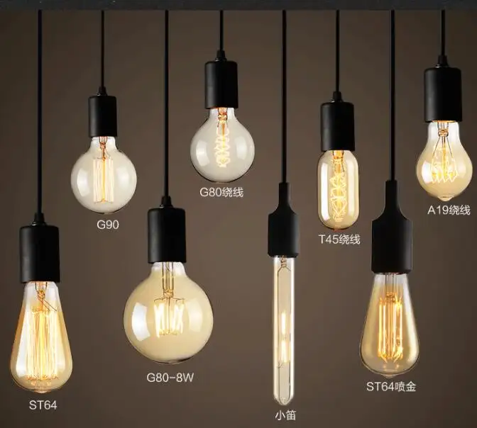 Lampu Bohlam Edison Vintage 40W, Lampu Pijar A19,G80,G95,ST64,T10,T185,T225,T300,T45,A19 ,ST58