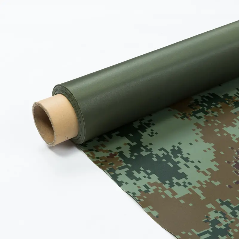 Pvc Polyester Gebreide Canvas Stof Camouflage Patroon Voor Waterdichte Regen Poncho En Dak Truck Cover