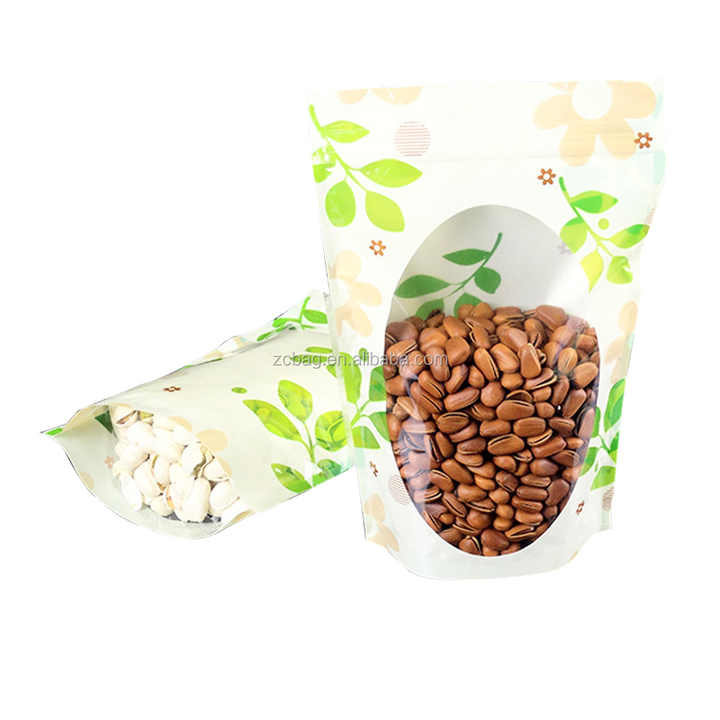Hot Sale Flexo Printing Poly Resealable Laminated Zipper Stand Up Pouch with Clear Oval Window Dried