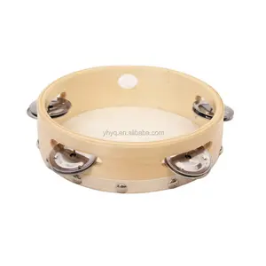 Tambourine Drum Small Percussion Musical 6" Tambourine With Real Skin Drum Head And Wood Trim