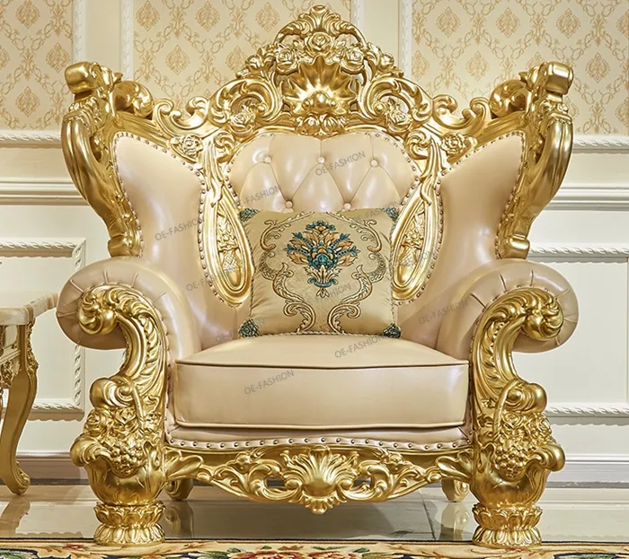 Mobiliário OE-FASHION sala de estar 1 + 2 + 3 assento uesd chesterfield sofá de couro dourado