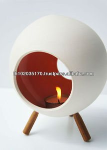 Modern Round <b>Ceramic</b> Tea Light <b>Holder</b> with Wooden Legs Home Decoration for Christmas for <b>Candle</b> <b>Jars</b> & <b>Lanterns</b> - Product Image 1