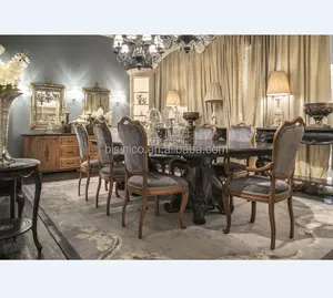 Mesa <span class=keywords><strong>y</strong></span> silla de <span class=keywords><strong>cena</strong></span> con castillo de madera tallada Vintage, mesa de comedor Ovalada para ocho, muebles de comedor románticos de rosa de Versalles - Product Image 1