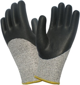 Los más baratos ANSI A4, venta al por mayor, 13G, gris, PU, gris, HPPE, mezcla de fibra de vidrio, guantes de trabajo resistentes a Cortes - Product Image 3