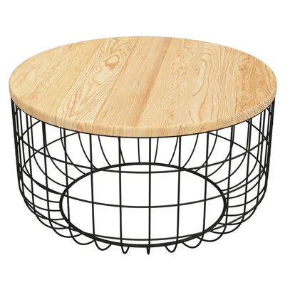 Modern Open Work Base Wire Basket Bottom Tables Coffee Table With Wood Top Draht Tisch Custom
