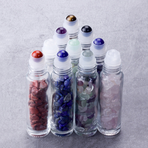 Hengjian Natural Gemstone 10ml Glass Roller Bottle Bamboo Cap <strong>Perfume</strong> Oil <strong>Container</strong> with Metal Roller for Skin Care Cosmetics - Product Image 5