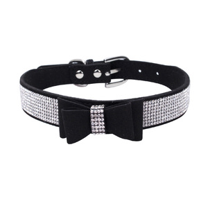 럭셔리 가죽 개 목걸이 라인 석 Bowtie 애완견 칼라 - Product Image 6