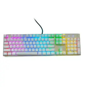 E-Element Z-88 104 Keys RGB LED Backlit Water-Proof Mechanical Gaming Keyboard with Anti-Ghost keys, Blue Switches, White+Golde