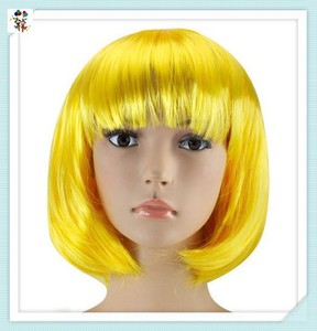 Kostum gaun indah warna murah HPC-0002 pabrik wig pesta Halloween/karnaval sintetik Bob pendek