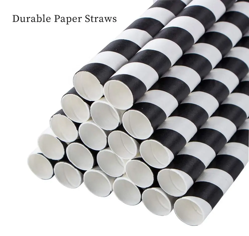 Готовые экологически чистые большие бумажные соломинки большого размера 12 мм, лучшее качество, бумажные соломинки для чая с красной полосой