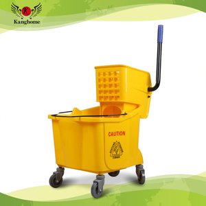 Plastic 36L Yellow Industrial Squeeze <strong>Mop</strong> <strong>Bucket</strong> with Side Press Wringer - Product Image 3