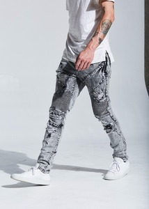 Pantalones Vaqueros Estilo Motero con Lavado Ácido Gris Desgastado, Diseño Personalizado al por Mayor, Modelo Nuevo OEM para Chicos 253 - Product Image 5