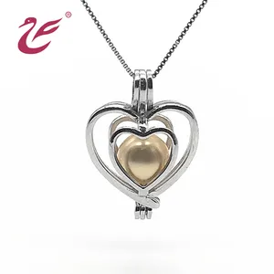 Simple 18K chapado en oro mujeres moda amuleto de la suerte 925 plata esterlina moda corazón abierto colgante personalizado perla collar cadena