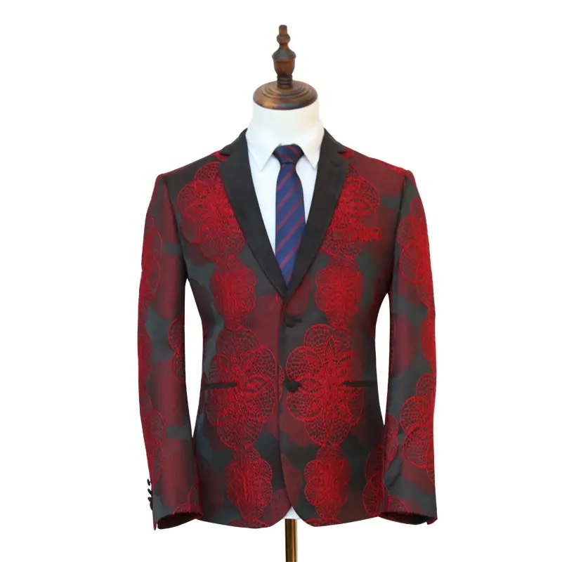 Wholesale red TR jacquard fabric men clothes groomsman flower jackets wedding dresses suits for men