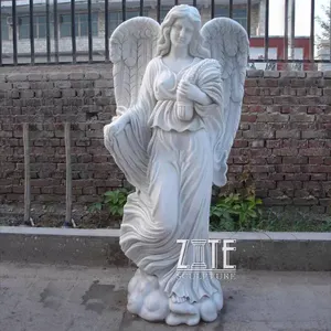 Enfeite de fábrica famoso mármore grande estátua de anjo protetor escultura