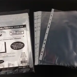 Protetor de folha de mangas de ficheiro, logotipo personalizado, transparente, bolsos perfurados