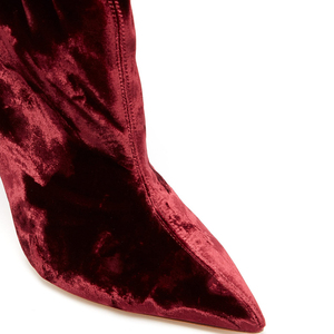 Botines de Terciopelo Borgoña con Punta en Pico y Tacón de Aguja Alto para Mujer, Botas Cortas con Parte Superior Curva, Proveedor Chino 2018 - Product Image 4