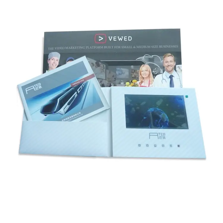 LCD tarjeta de invitación/7 pulgadas tarjeta de video/video libro con bolsillo