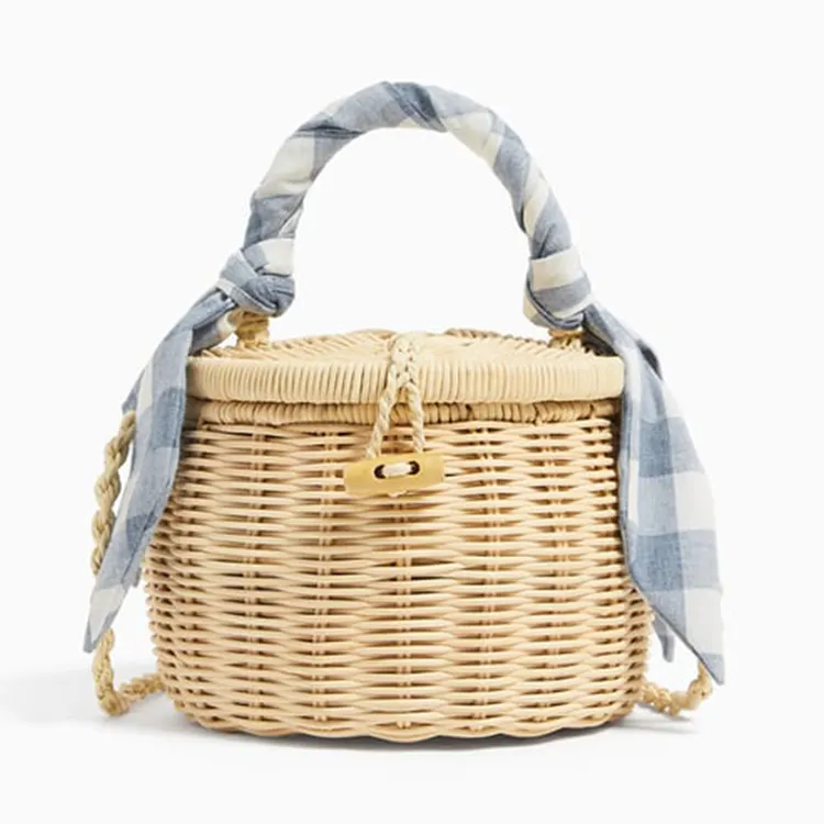 custom summer kids natural handmade rattan basket beach bag children handbag for girls