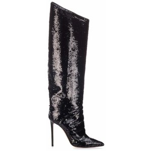 WETKISS Nuovo Arrivo Punta A Punta Stivali Al Ginocchio Zip Solido Scintillio <span class=keywords><strong>Tacchi</strong></span> A Spillo Stivali Alti Pattini Delle Donne DELL'UNITÀ di elaborazione di Brevetto Stivali di Pelle al ginocchio - Product Image 4