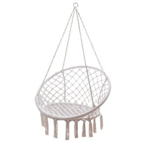 Vòng Hiện Đại Màu Trắng 100% Cotton Macrame Treo Võng Đu Ghế Khung Thép Không Gỉ 150Kg Công Suất Cho Người Lớn Sử Dụng Ngoài Trời - Product Image 1