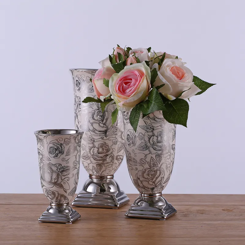激安セール モダンスタイル シルバーベース 宮殿風シルバーローズ 花瓶