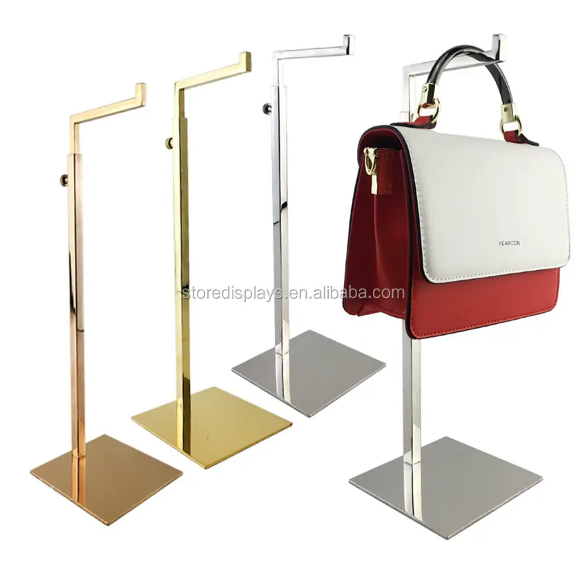 Großhandel Einstellbare Metall Poliert Gold Hängen Brieftasche Clutch Tasche Handtasche Einzigen Haken Geldbörse Kleiderbügel Halter Rack Display Stand