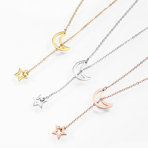 2022 Offre Spéciale 70cm collier lariat lune et étoile en acier inoxydable doré pour <span class=keywords><strong>femme</strong></span> - Product Image 5