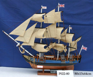 Modelo de cañonera de madera, azul 80x13x64cm, modelo de Barco Pirata náutico, modelo de barco de guerra SailingTall Ship Yacht Vessel - Product Image 1