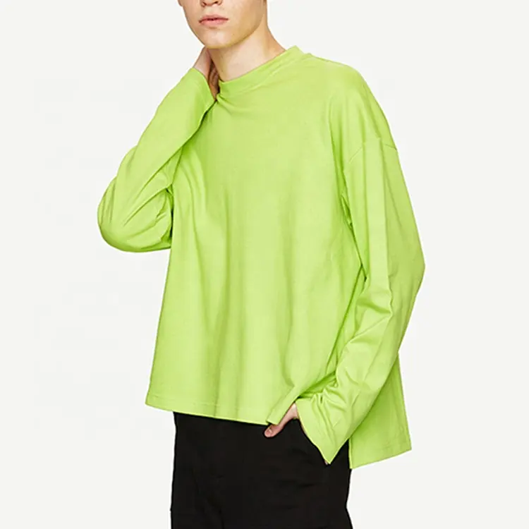 Hip hop fashion mens t shirts long sleeve streetwear neon green side split oversize t-shirt