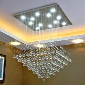 Lumière pendante moderne de lustre de baisse de boule de cristal de la lumière LED de plafond de bâti en métal pour l'hôtel de Chine