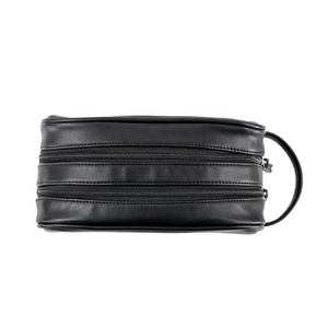 BSCI FAMA Pu Leather Double Zipper Pouch Mens <strong>Wash</strong> <strong>Bag</strong> Travel <strong>Bag</strong> Waterproof Toiletry <strong>Bag</strong> with Two <strong>Compartments</strong> - Product Image 3