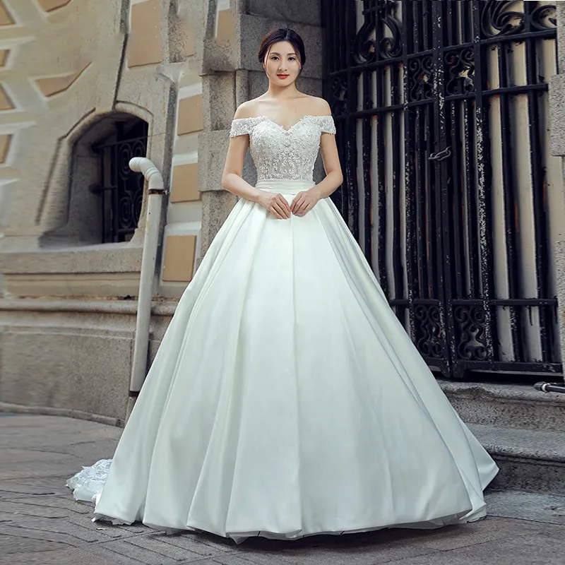 RSM66496 real off shoulder crystal wedding factory ladylike lace wedding dress