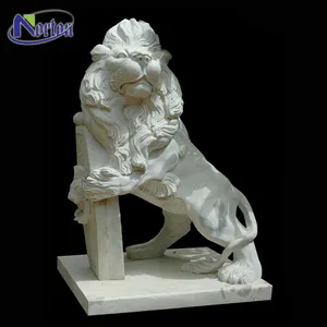 Estatua de León de mármol y piedra blanca para decoración de jardín, escultura de animal, grande, para exteriores