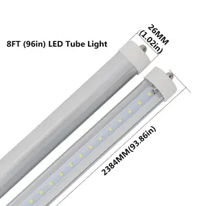 T8/T10/T12 8FT LEDチューブライト、シングルピンFA8ベース、デュアル列8フィートLED蛍光灯デュアルエンドパワーバラスト取り外し