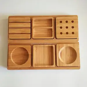 Meja Kantor Kayu Organizer Bambu Set