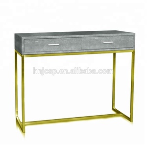 Shagreen Leather Chrome Metal Contemporary <strong>Corner</strong> <strong>Console</strong> <strong>Table</strong> - Product Image 3
