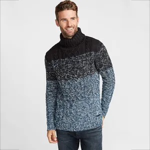 100% Akrilik Fashion Musim Dingin Pullover Garis Kabel Merajut Pria Turtleneck Sweater