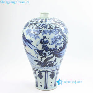 Vase en porcelaine antique RZNo01 de la dynastie <span class=keywords><strong>Yuan</strong></span>, bleu et blanc, Xiaohe Chasing Hanxin sous la lumière de la lune - Product Image 2