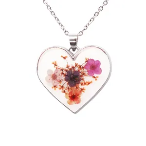 High quality zinc alloy necklace, Heart shape Gypsophila flower small star mix flower bud pendant