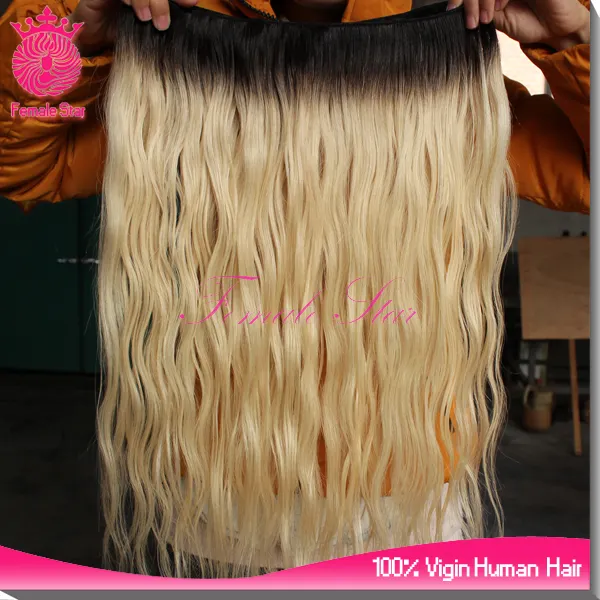 Böhmische nasse und gewellte ombre farbige unverarbeitete jungfräuliche indische Tempel remy Haarwebart
