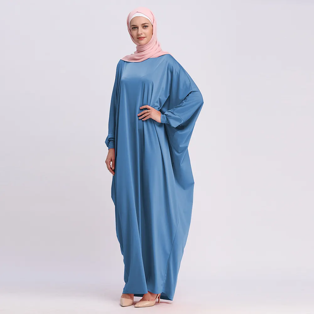 Yeni Trendy Mütevazı Uzun Mor Çiçek Nakış Örgü Kelebek Kollu Meksika Arapça Dubai Abaya Kaftan Tarzı Balo Elbise