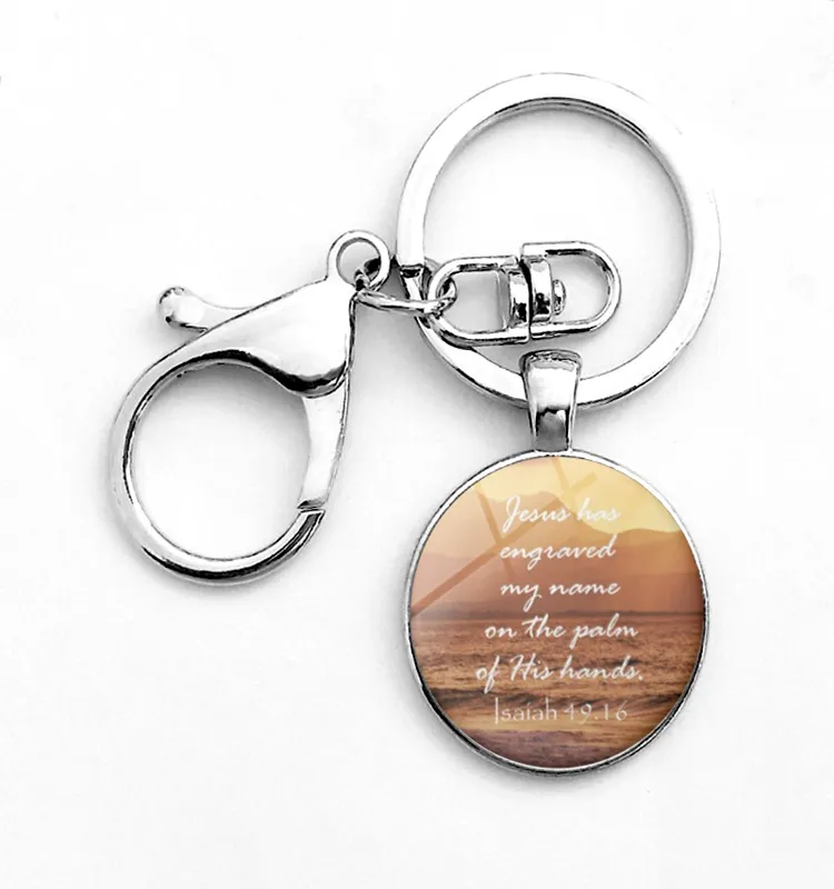 Scripture Bible Glass Dome Keychain Silver Plated Round Metal Keychain For Men Women