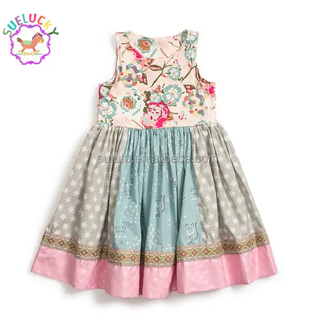 Sue Lucky wholesale sleeveless flower prints girls clothes kids dresses new style