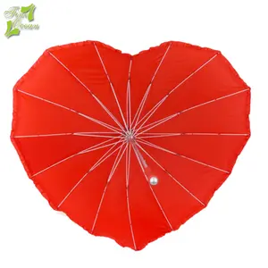 Fine Ocean ร่มร่มสำหรับงานแต่งงาน,ร่มกันแดดผ้าไนลอนสีแดงรูปหัวใจกันน้ำสำหรับกลางแจ้ง