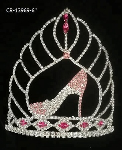 Atacado Barato Rosa Rhinestone Salto Alto Tiara Rainha Princesa Pageant Crown