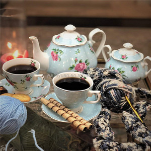 ตุรกีทองกาแฟชาดอกไม้ชุดถ้วยสีฟ้า17Pcs Custom Luxury เซรามิคดอกไม้เป็นมิตรกับสิ่งแวดล้อม CE / EU LFGB <span class=keywords><strong>CIQ</strong></span> - Product Image 6